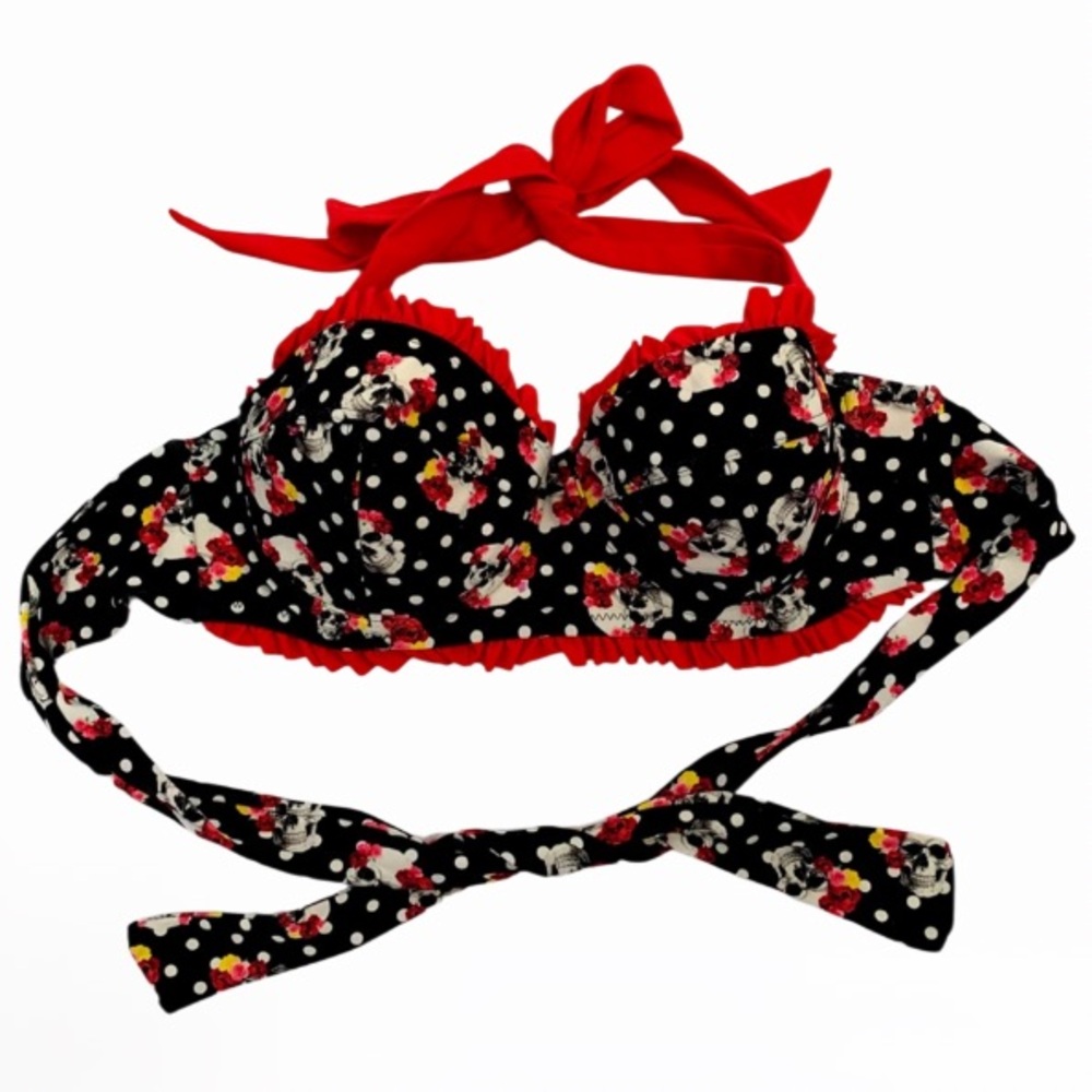 Hot Topic Polka Dot Skull & Roses Underwire Bikini Top
